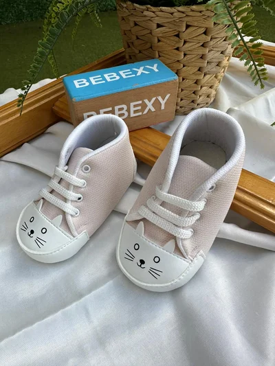Kedi Desenli Bebek Ayakkabısı Pembe