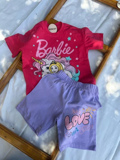 Barbie Baskılı Şortlu Takım