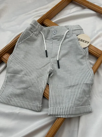 Çizgili Bel İpli Şort