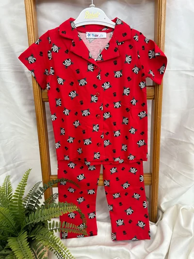 Rakun Baskılı Pijama Takımı