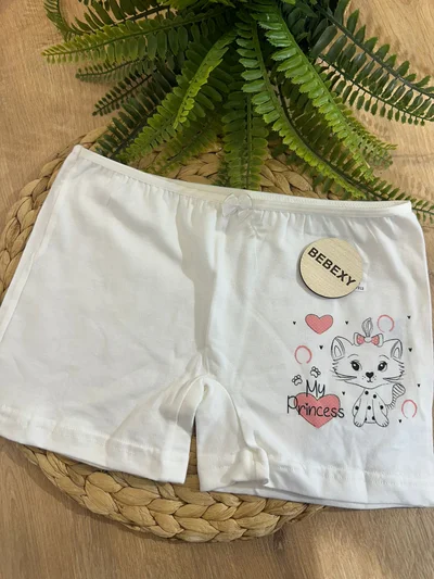 Kız Çocuk Boxer Kedi Baskılı Beyaz