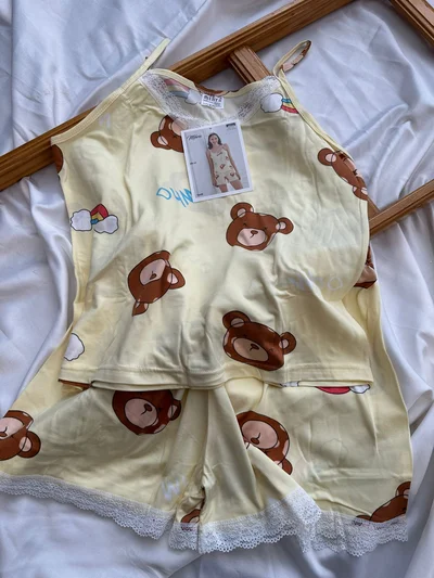 Ayıcık Desen İp Askılı Şortlu Pijama T.