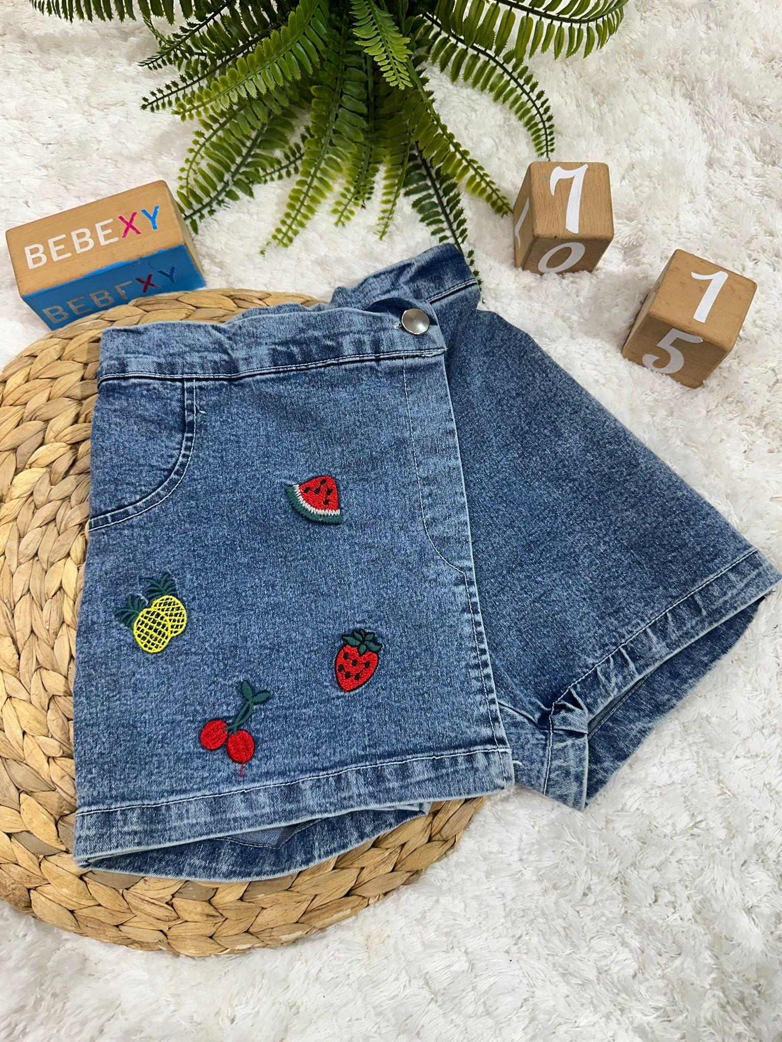 Meyve  Baskılı  Denim Şort Etek