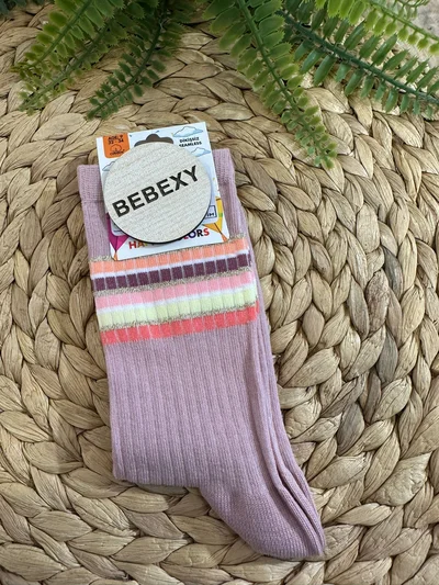 Çizgili Soket Çorap Pudra