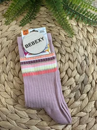 Çizgili Soket Çorap Pudra