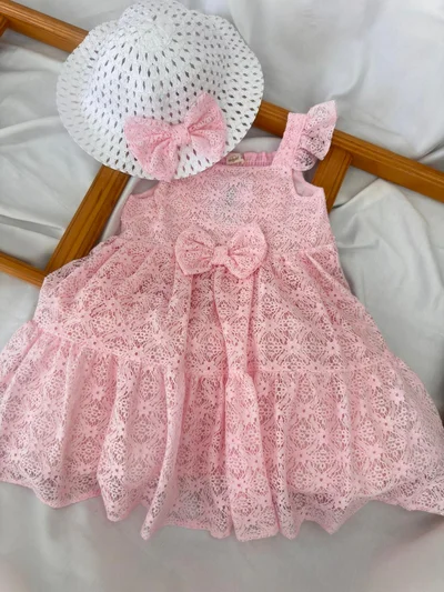 Çiçek Detaylı Şapkalı Elbise Pembe