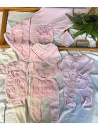 Dantel Detaylı 10 Parça Hastane Çıkışı Set Pembe