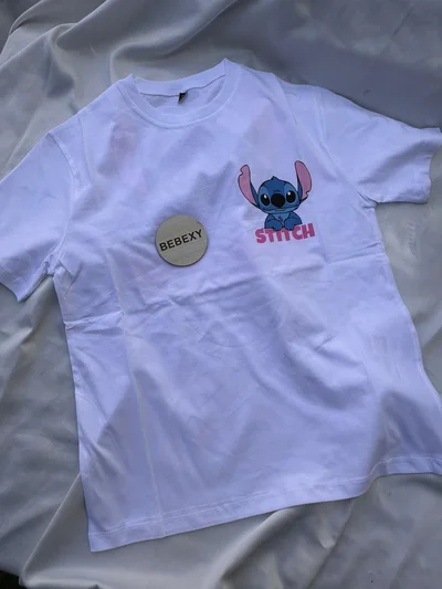 Stitch Baskılı Beyaz Tişört