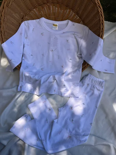 Peri Kız  Desenli Pijama Takımı Beyaz