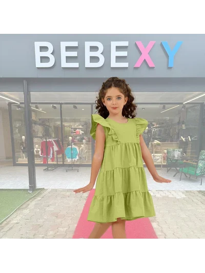 Fırfırlı Mint Elbise Yeşil