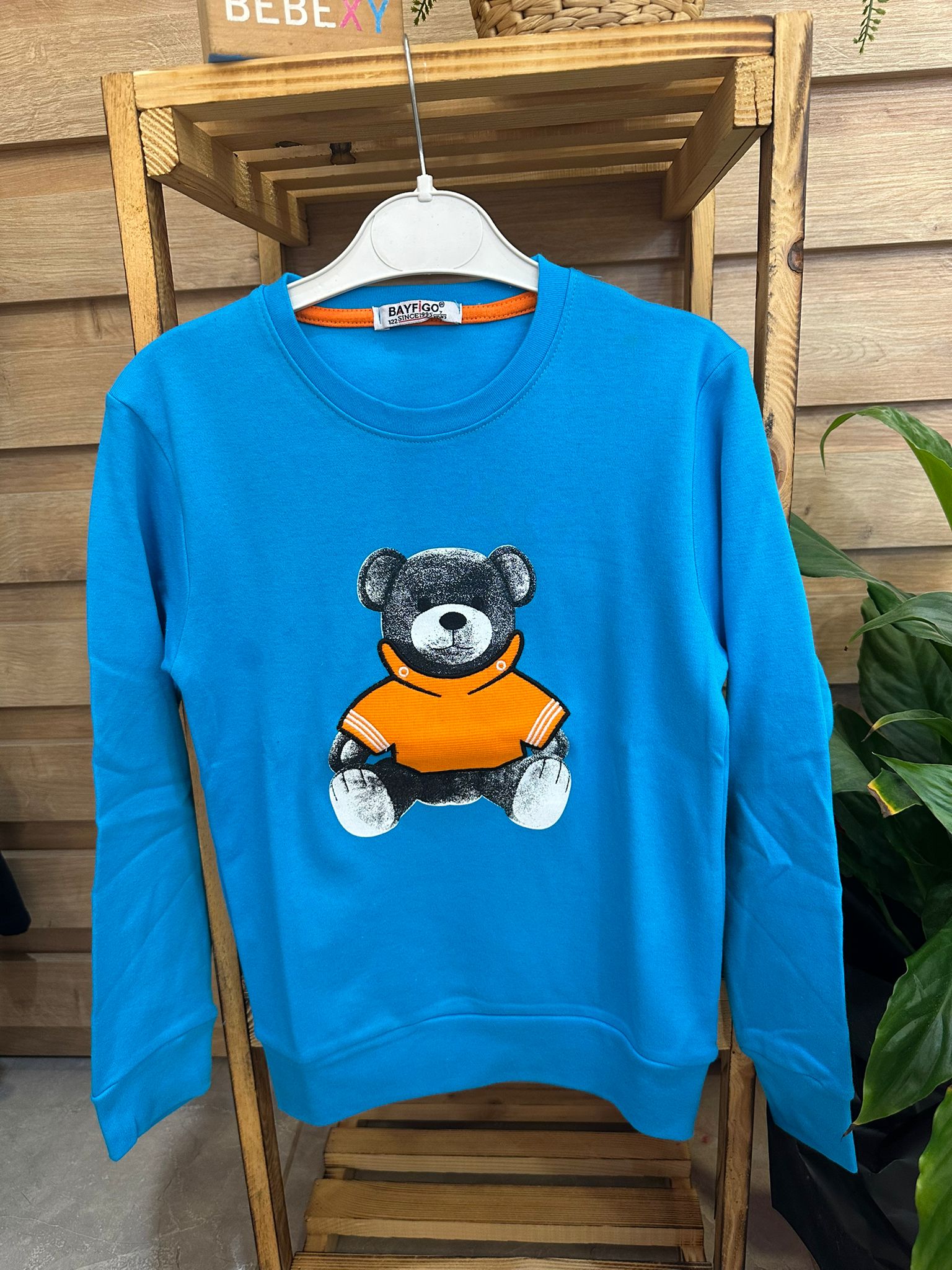 Ayıcık Baskılı  Sweatshirt  Mavi
