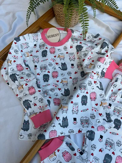 Kedi  Baskılı  Pijama Takımı 