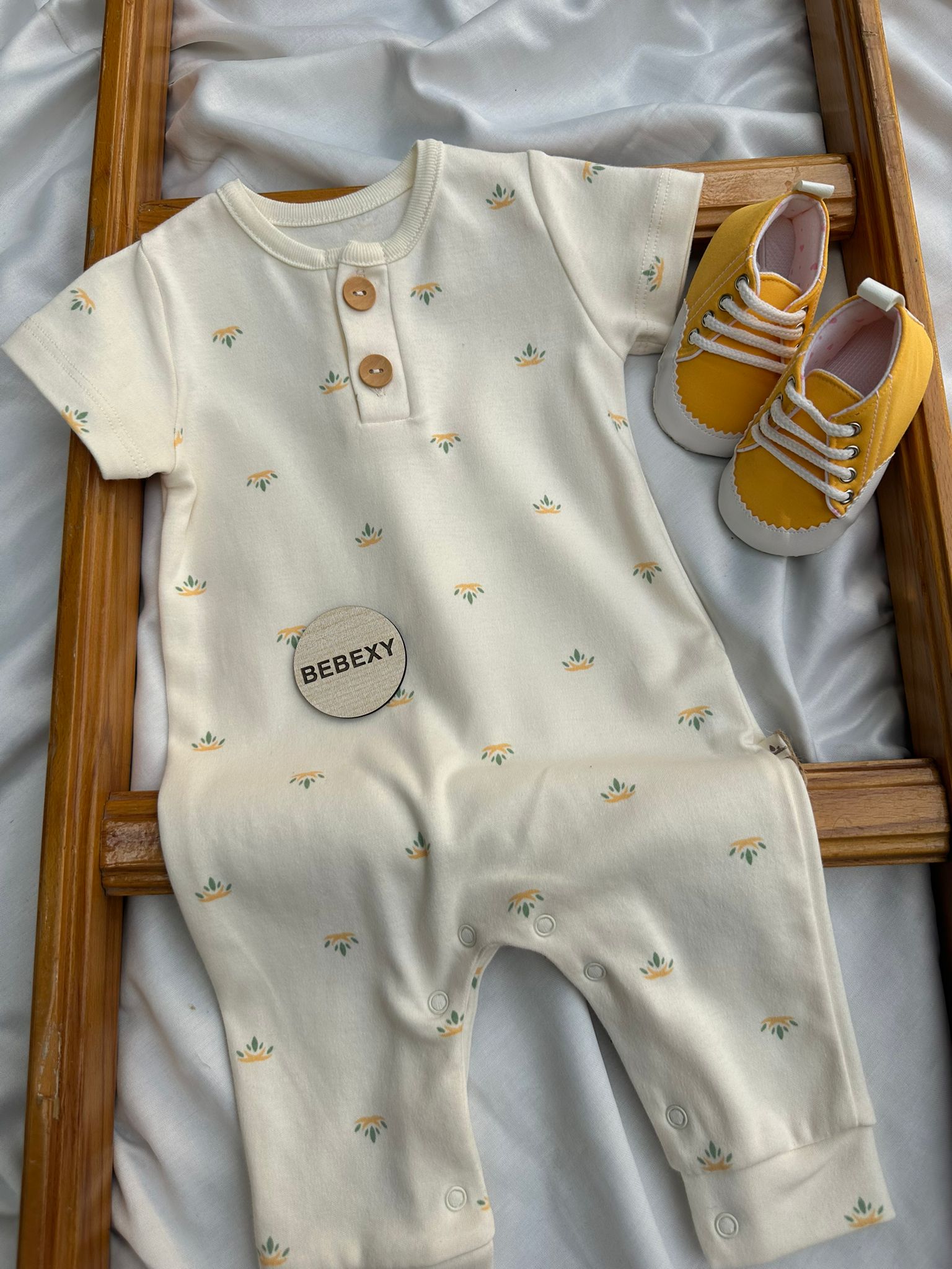 Desenli  Organik Unisex Yarım Kol Tulum 