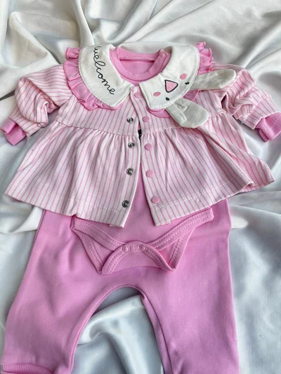 Tavşan Ceketli Alt Üst Takım Pembe 3 Parça 