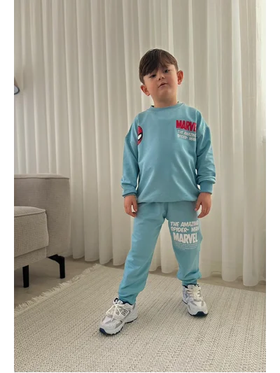 Spıderman Yazılı  Alt Üst Takım Mavi