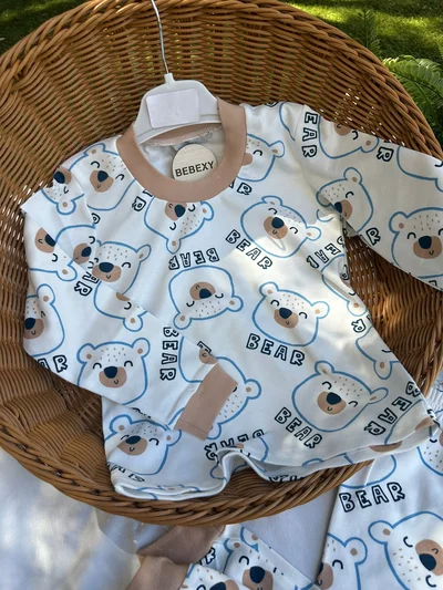 Bear Baskılı Ayı Desenli Pijama Takımı 