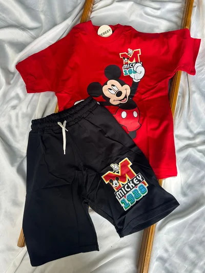 Mickey  Kırmızı Baskılı  Alt Üst Takım  