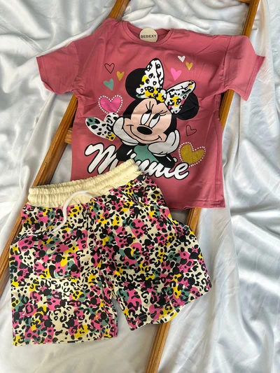 Minnie Kalpli Baskılı Şortlu Takım