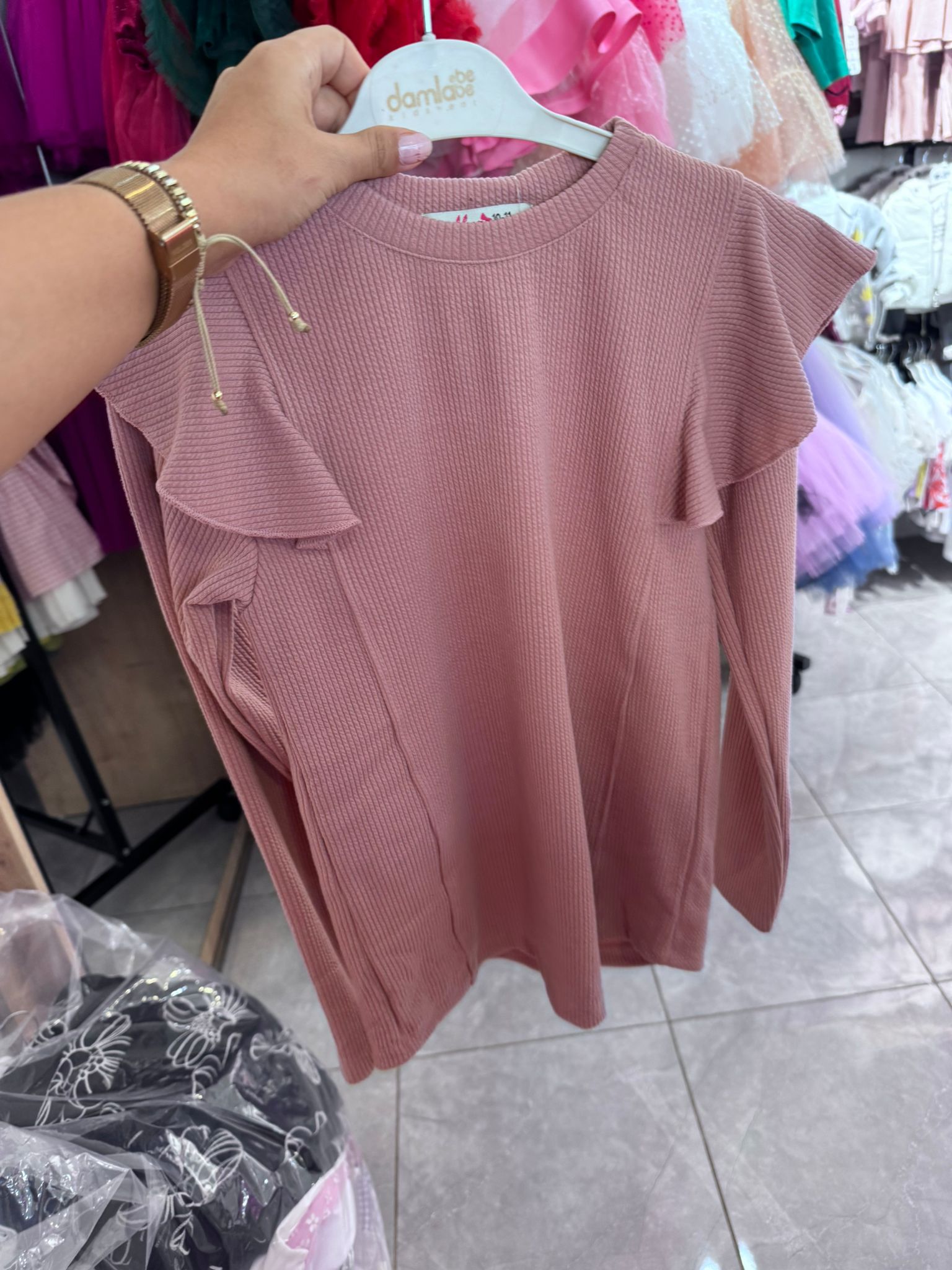 Kolları Fırfır detaylı Badi  Toz Pembe