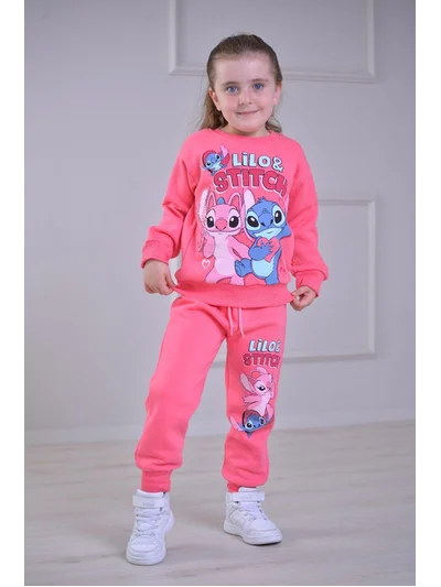 Pembe Stitch Baskılı Eşofman  Alt Üst Takım 