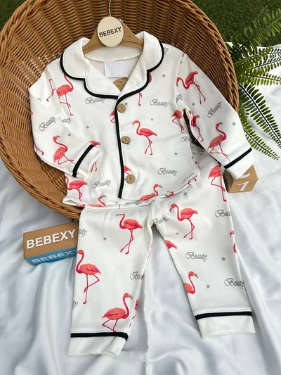 Flamingo Baskılı Pijama Takımı Kırmızı