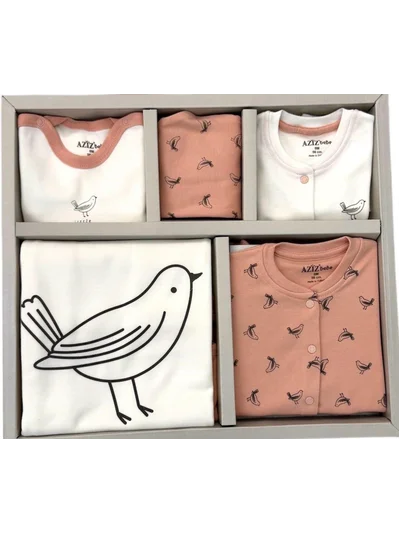 Kuş Desenli 10 Parça Hastane Çıkışı Set Pembe