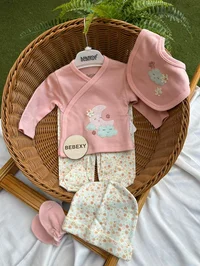 Pembe Ay Desenli 5'Li Zıbın Seti