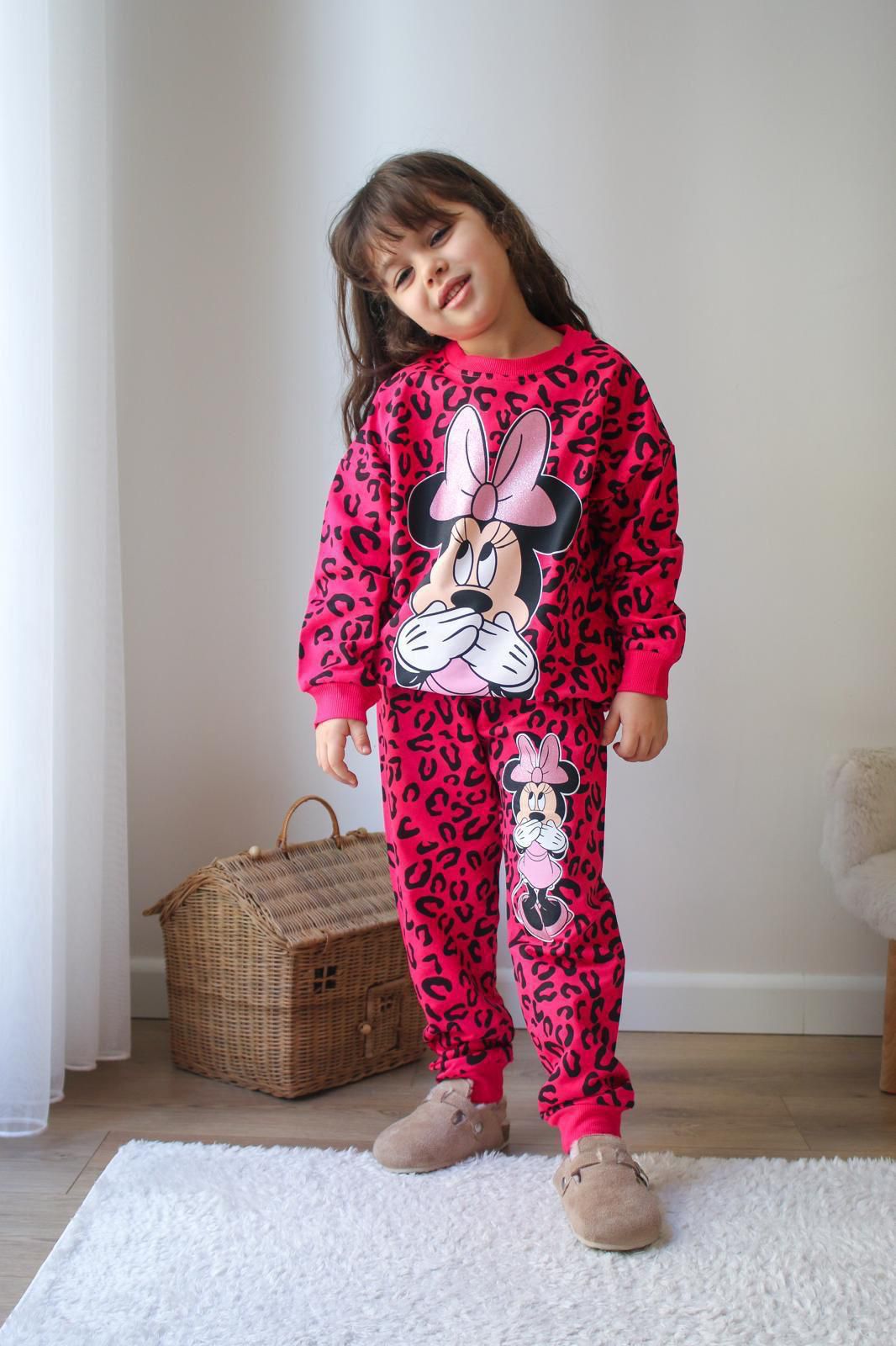 Leopar Minnie Desenli Alt Üst Takım Fuşya