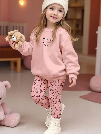 Pembe Kalp Desenli Alt Üst Takım 