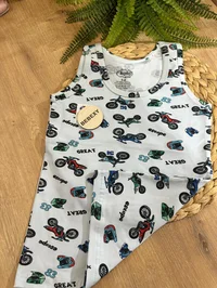 Desenli Baskılı Atlet Motor Baskılı Mavi