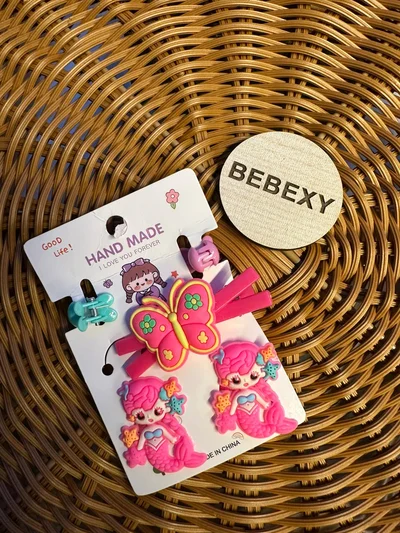 Pembe Kelebekli  Pensli  5'li set Farklı Toka