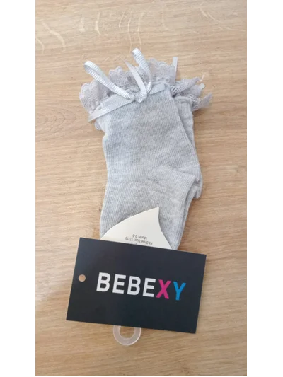 Fiyonklu Bebek Soket Çorap Gri