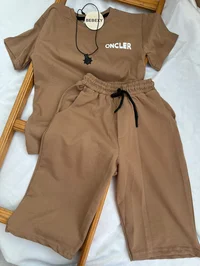 Oncler baskılı kolyeli erkek alt üst takım kahverengi
