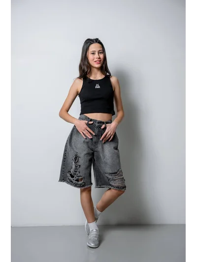 Desing Studio Çiçek Baskılı Crop Siyah