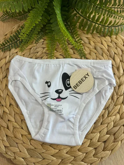 Kız Çocuk Külot Kedi Yüzlü Beyaz