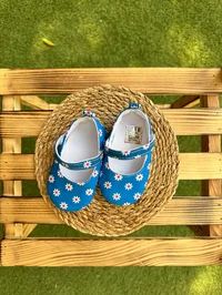 Bebek Ayakkabısı Mavi Çiçekli