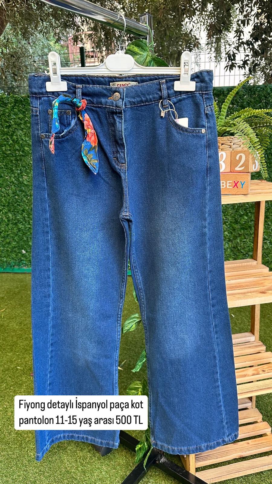 Fularlı İspanyol Paça Jean Pantolon 