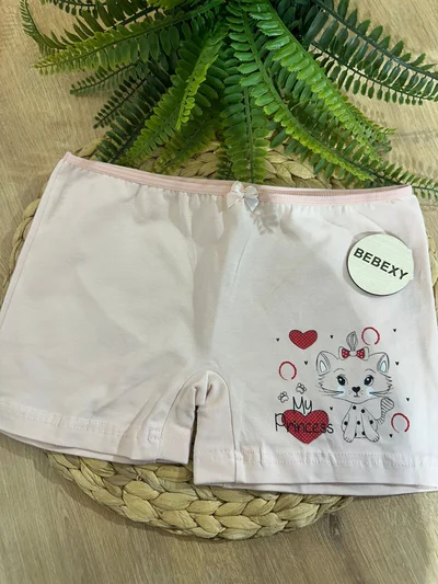 Kız Çocuk Boxer Kedi Baskılı Tos Pembe
