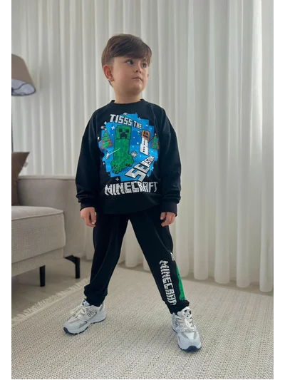 Minecraft Yazılı  Alt Üst Takım Siyah