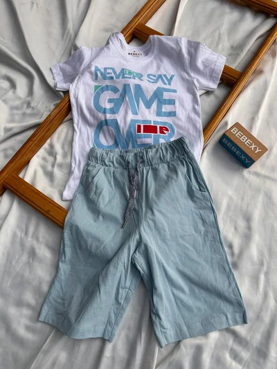 Never Say Game Yazılı Mavi Şortlu Takım
