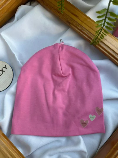 Çocuk Penye Şapka Love  Baskılı Pembe