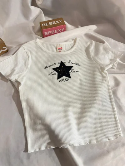 Siyah Yıldızlı Fitilli Beyaz Body
