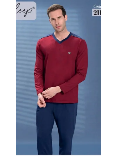 Bordo-Lacivert  Pijama Takımı Erkek