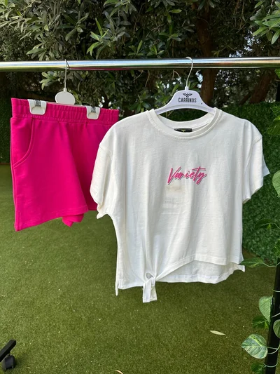 Variety Baskılı Şortlu Takım Pembe