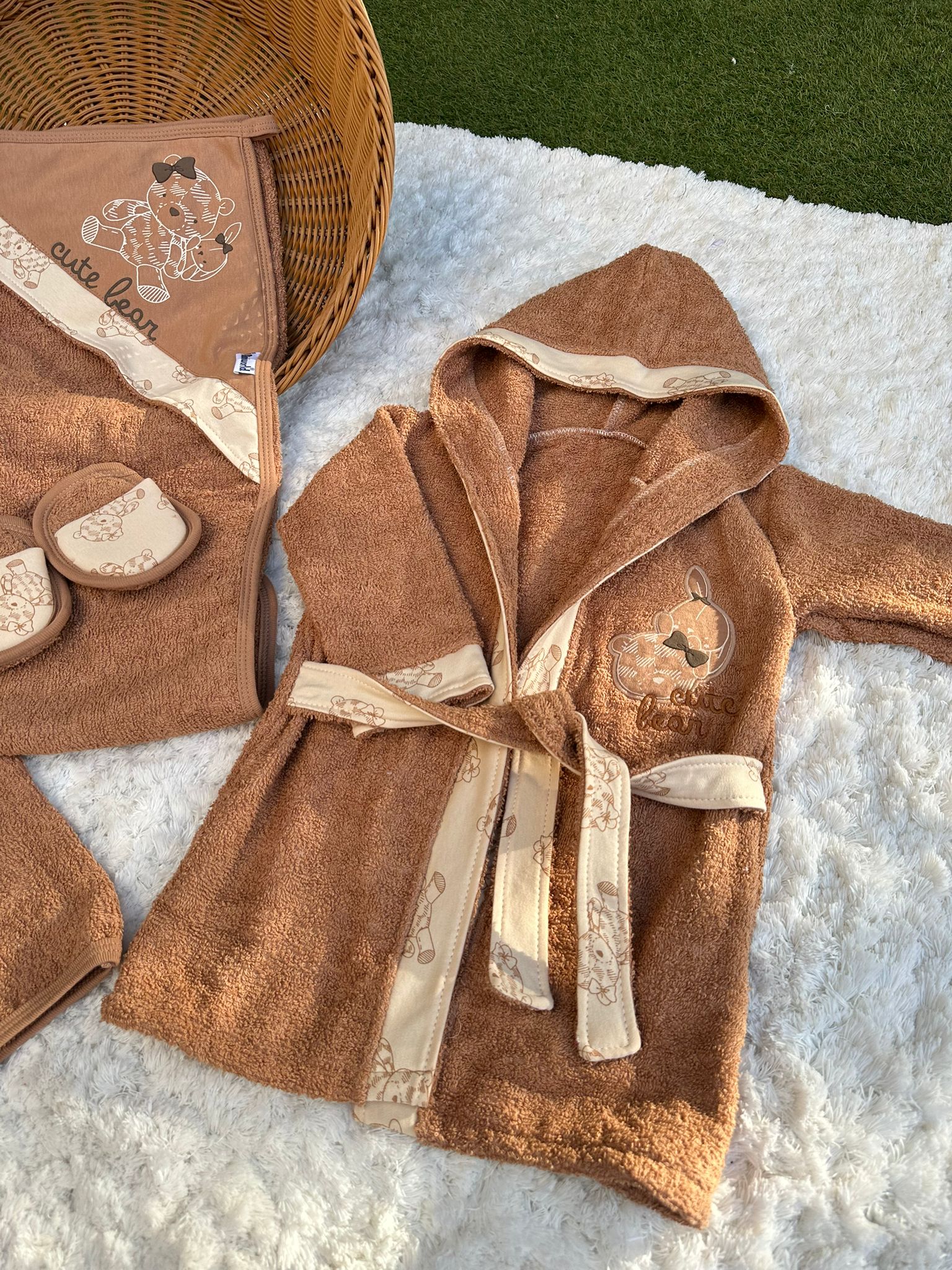 Cute Lear Baskılı Beş Parça Havlu -Bornoz  Set 