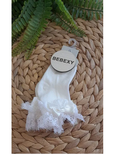 Dantelli Bebek Soket Çorap Krem