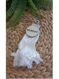 Dantelli Bebek Soket Çorap Krem