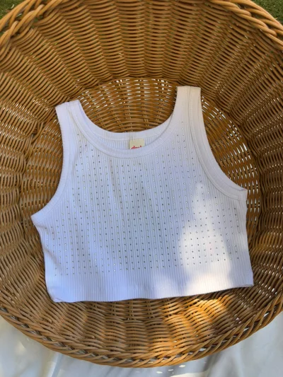 Kalın Askılı Taş Detaylı Beyaz Crop