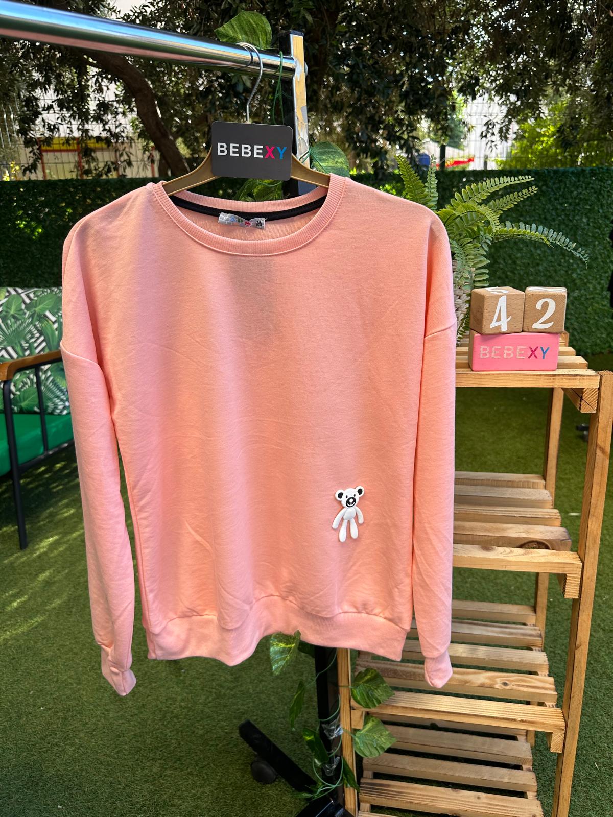 Ayıcık Figürlü Somon  Sweatshirt 