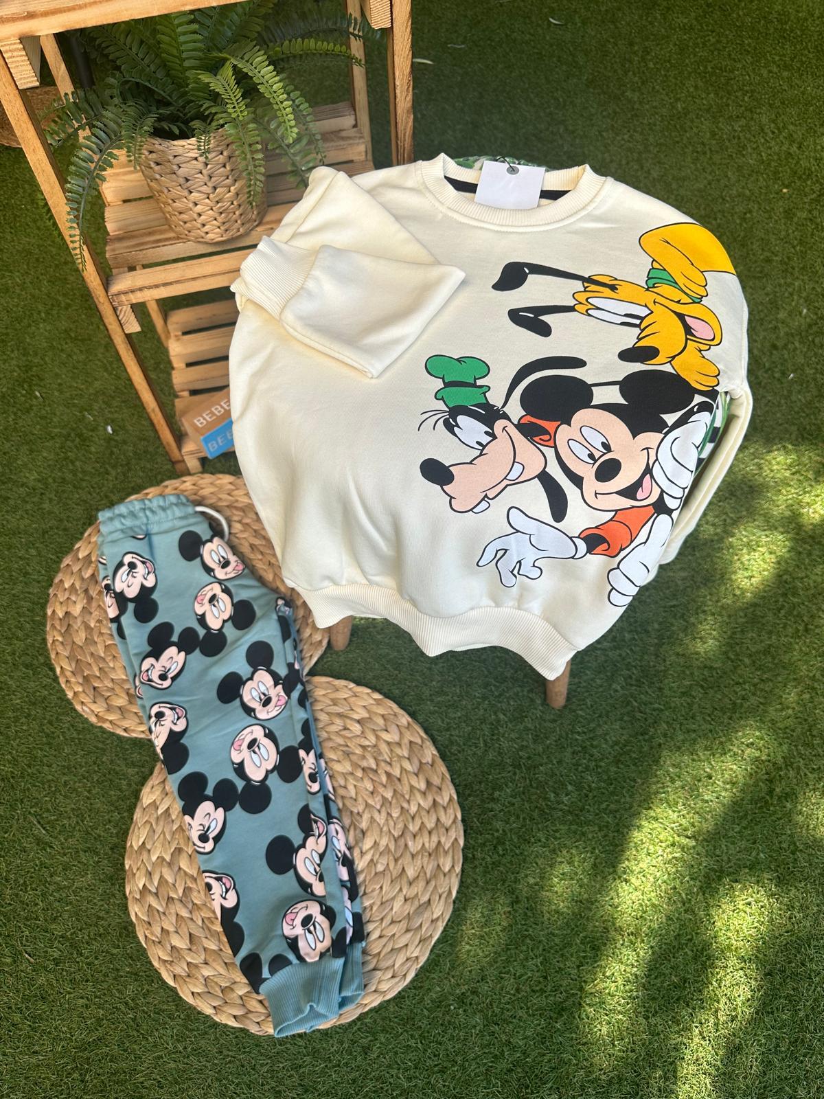 Mickey Baskılı Alt Üst Takım Krem